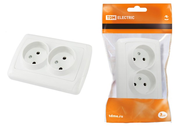 Розетка двойная 2П 10А 250В белая "Онега" TDM Розетка двойная 2П 10А 250В белая "Онега" TDM