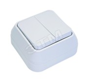 Выключатель двухклавишный наружный белый Выключатель двухклавишный наружный белый