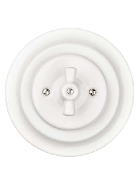 Выключатель скрытой установки фарфоровый поворотный проходной с ручкой (бантик) 10А белый «Болонь» T Выключатель скрытой установки фарфоровый поворотный проходной с ручкой (бантик) 10А белый «Болонь» T