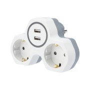 Двойник электрический 16 А с заземлением и защитными шторками + 2 USB порта, 2,4 А, белый REXANT 