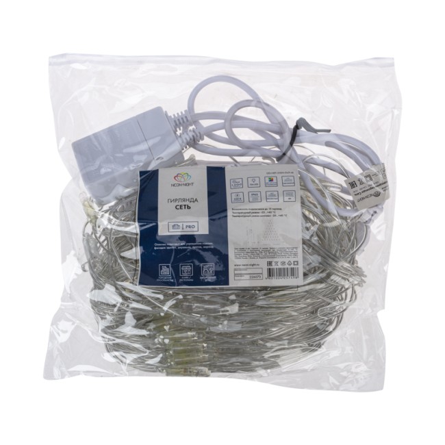 Гирлянда Сеть 2х2х1.5 м, свечение с динамикой, прозрачный ПВХ, 136 LED, 230 В, цвет свечения мультиколор (контроллер в комлекте)