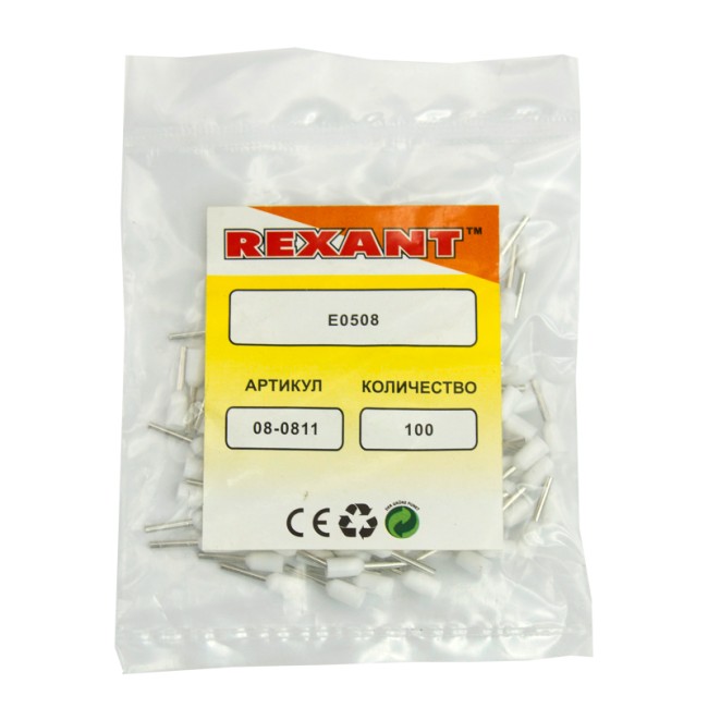 Наконечник штыревой втулочный изолированный F-8 мм 0.5 мм² (НШВи 0.5-8) белый REXANT