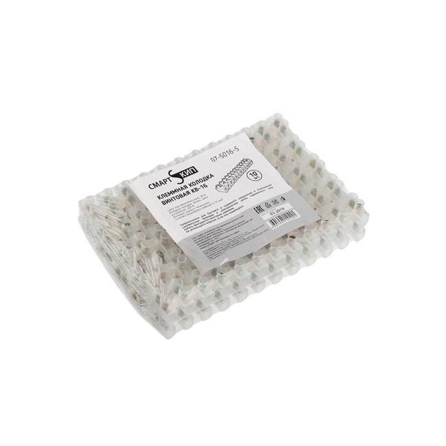 Клеммная колодка винтовая KВ-16 (6-16 мм²), ток 30 A полиэтилен белый (ЗВИ) СМАРТКИП 