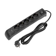 Фильтр сетевой 5 гнезд, 3м, 3х1,5мм², с автовыкл, 2 USB, черный KRANZ