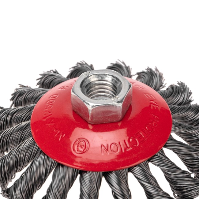 Щетка коническая для УШМ, крученая стальная проволока, 100мм, М14 KRANZ Щетка коническая для УШМ, крученая стальная проволока, 100мм, М14 KRANZ