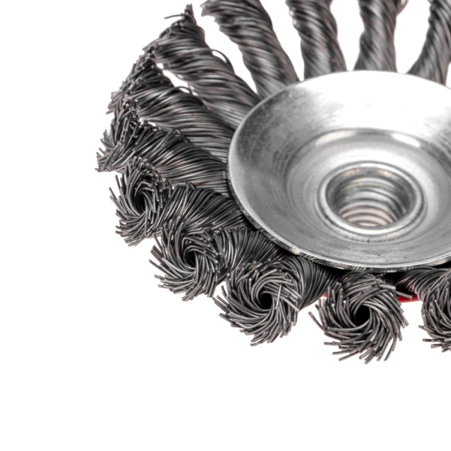 Щетка коническая для УШМ, крученая стальная проволока, 100мм, М14 KRANZ Щетка коническая для УШМ, крученая стальная проволока, 100мм, М14 KRANZ