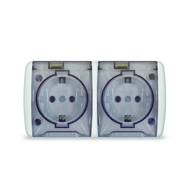 Розетка 2-м ОП Клио 16А IP54 с заземл. с прозр. крышкой бел. Universal К2232