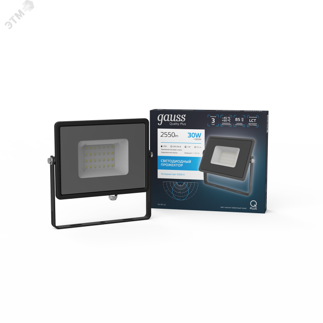 Прожектор светодиодный ДО-30 Вт 2550 Лм 6500К 200-240 В IP65 графитовый LED Qplus Gauss Прожектор светодиодный ДО-30 Вт 2550 Лм 6500К 200-240 В IP65 графитовый LED Qplus Gauss