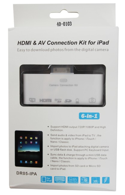 AV адаптер 6 в 1 для iPhone 4/4S на HDMI, USB, microSD, SD, 3.5 мм, microUSB