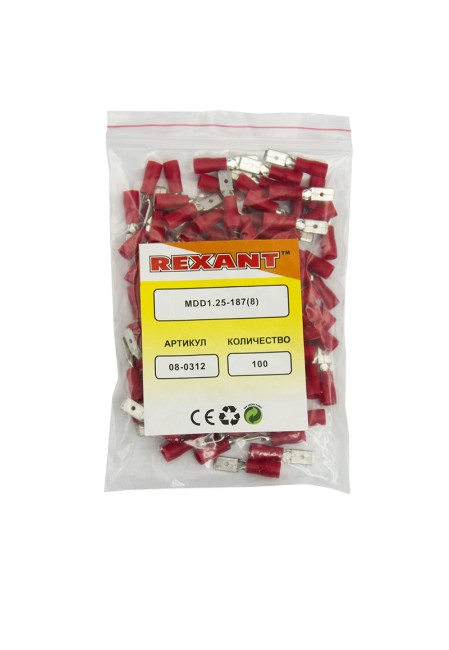 Клемма плоская изолированная РПи-п 1.5-(4.8)/РПИп 1,25-5 штекер 4.8 мм 0.5-1.5 мм² красная REXANT Клемма плоская изолированная РПи-п 1.5-(4.8)/РПИп 1,25-5 штекер 4.8 мм 0.5-1.5 мм² красная REXANT