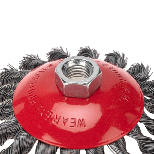 Щетка коническая для УШМ, крученая стальная проволока, 115мм, М14 KRANZ Щетка коническая для УШМ, крученая стальная проволока, 115мм, М14 KRANZ