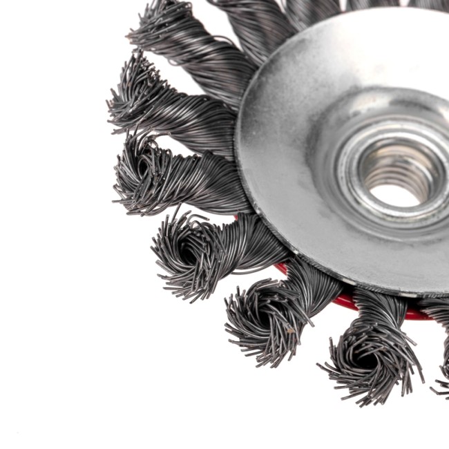 Щетка коническая для УШМ, крученая стальная проволока, 115мм, М14 KRANZ Щетка коническая для УШМ, крученая стальная проволока, 115мм, М14 KRANZ