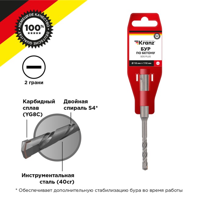 Бур по бетону 10x110x50 мм SDS PLUS Kranz