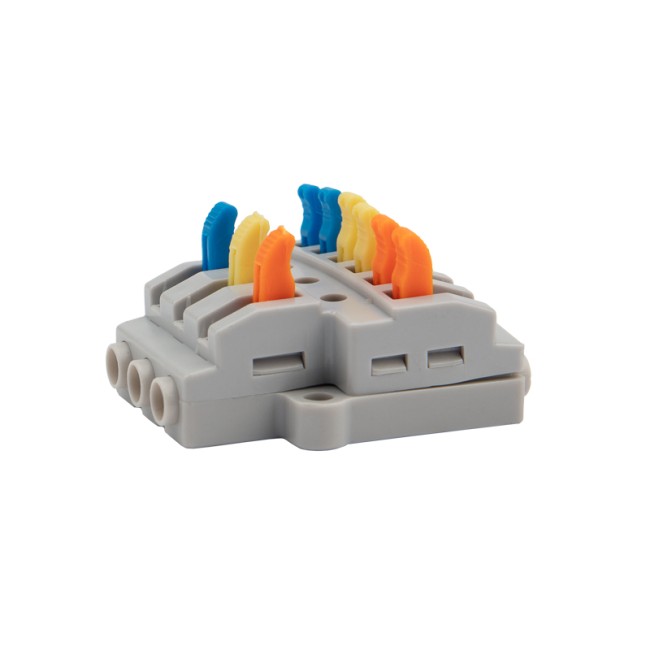 Клемма СМК 3х2 проходная разветвительная 3 полюса, с монтажной площадкой (1 ввод, 2 вывода на полюс) (50 шт./уп.) REXANT Клемма СМК 3х2 проходная разветвительная 3 полюса, с монтажной площадкой (1 ввод, 2 вывода на полюс) (50 шт./уп.) REXANT