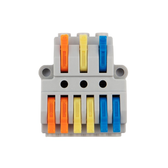 Клемма СМК 3х2 проходная разветвительная 3 полюса, с монтажной площадкой (1 ввод, 2 вывода на полюс) (50 шт./уп.) REXANT Клемма СМК 3х2 проходная разветвительная 3 полюса, с монтажной площадкой (1 ввод, 2 вывода на полюс) (50 шт./уп.) REXANT