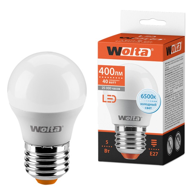 Светодиодная лампа WOLTA 25W45GL5E27 5Вт 6500K E27