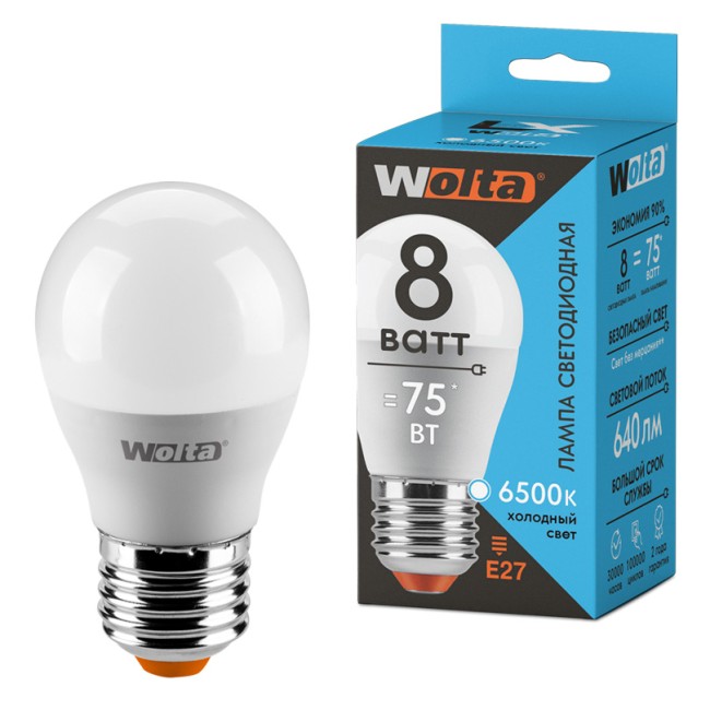 Светодиодная лампа WOLTA LX 30W45GL8E27 8Вт 6500K Е27