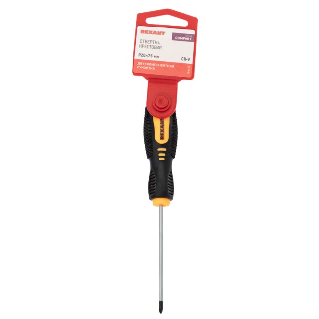 Отвертка крестовая PZ0х75мм, двухкомпонентная рукоятка REXANT