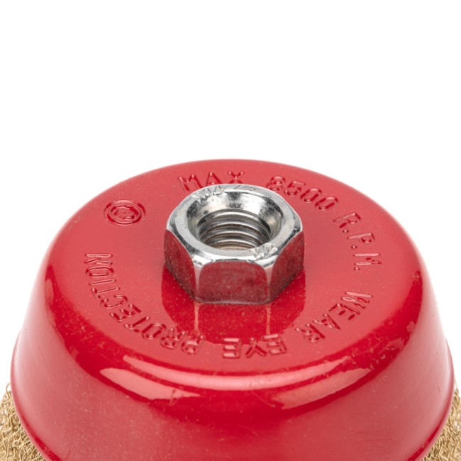 Щетка чашечная для УШМ, витая латунированная проволока, 100мм, М14 KRANZ