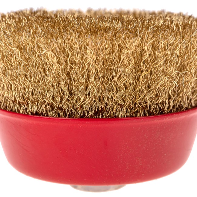 Щетка чашечная для УШМ, витая латунированная проволока, 100мм, М14 KRANZ