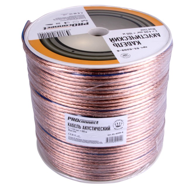 Кабель акустический 2х4,00мм², прозрачный BLUELINE, 100м PROconnect Кабель акустический 2х4,00мм², прозрачный BLUELINE, 100м PROconnect