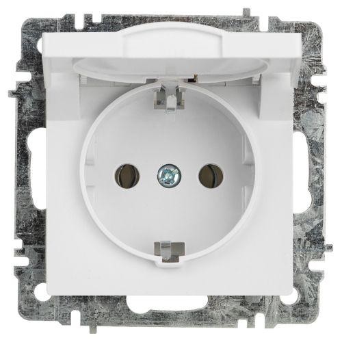 Розетка 1-м СП Accent 6-203-01 16А IP20 250В 2P+E Schuko с крышкой AL/CU бел. Intro Б0063709 Розетка 1-м СП Accent 6-203-01 16А IP20 250В 2P+E Schuko с крышкой AL/CU бел. Intro Б0063709