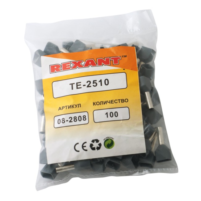 Наконечник штыревой втулочный изолированный F-10 мм 2х2.5 мм² (НШВи(2) 2.5-10/НГи2 2,5-10) серый REXANT Наконечник штыревой втулочный изолированный F-10 мм 2х2.5 мм² (НШВи(2) 2.5-10/НГи2 2,5-10) серый REXANT