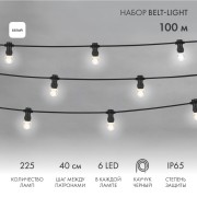 Набор ЕВРО Belt-Light 2 жилы, 100м, шаг 40см, 225 LED ламп, цвет свечения белый, 45мм (6 LED) NEON-NIGHT