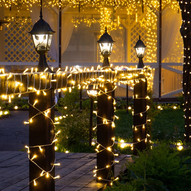 Гирлянда Нить 10м, постоянное свечение, прозрачный ПВХ, 230В, цвет Тёплый белый, 200 LED (нужен шнур питания 303-500-1)