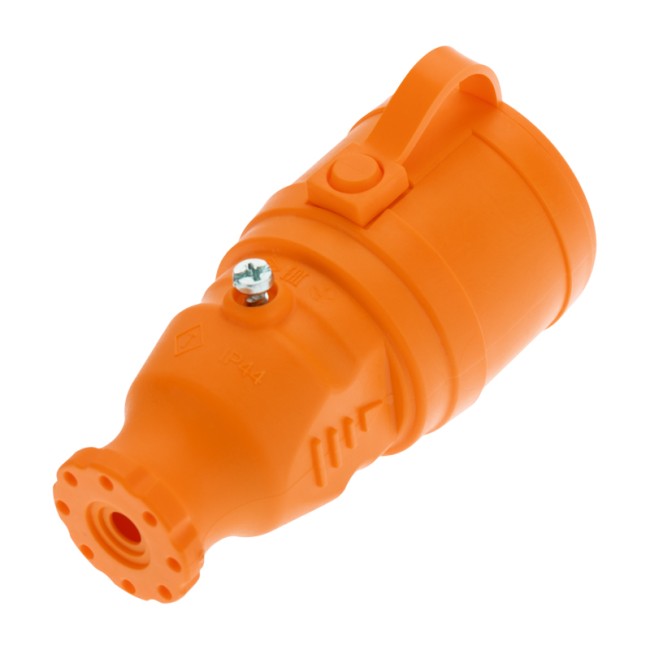 Розетка переносная влагозащищенная с крышкой, с/з, 16 А, IP44, каучук оранжевая REXANT