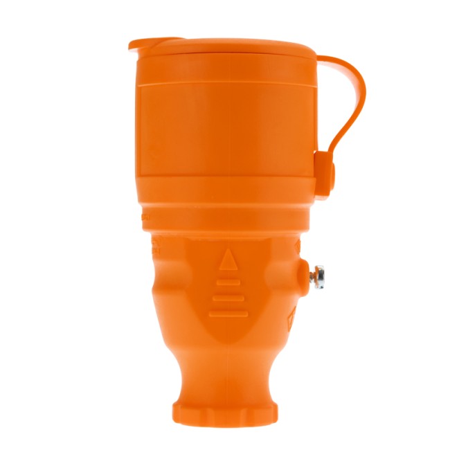 Розетка переносная влагозащищенная с крышкой, с/з, 16 А, IP44, каучук оранжевая REXANT