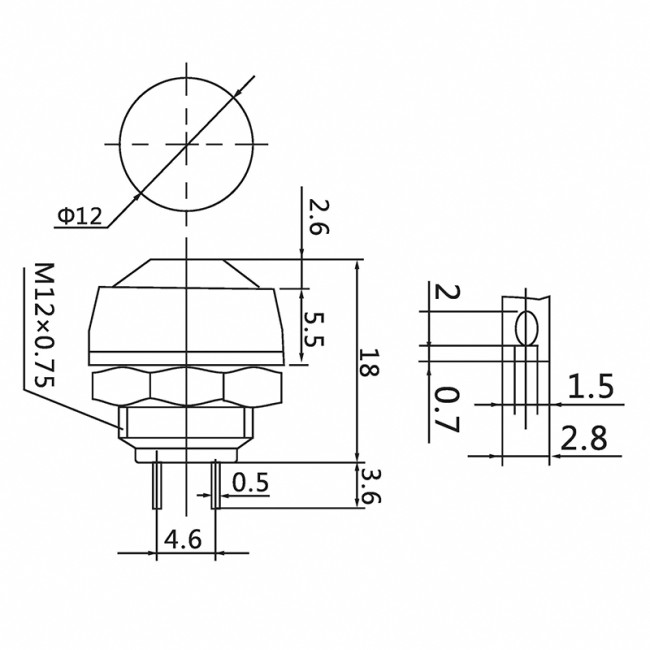 Выключатель-кнопка 250V 1А (2с) OFF-(ON) Б/Фикс красная Micro (PBS-33В) REXANT