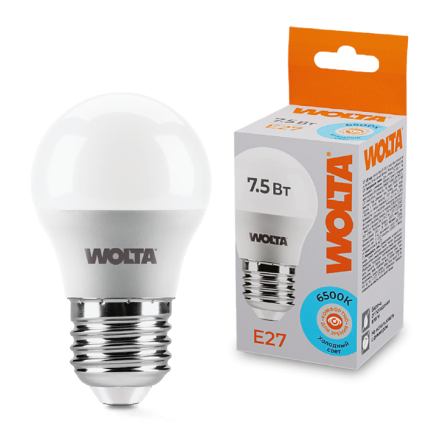 Светодиодная лампа WOLTA 25W45GL7.5E27 7.5Вт 6500K E27
