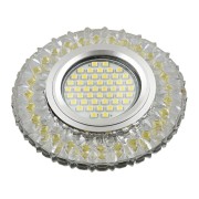 DLS-L138 GU5.3 GLASSY/GOLD Светильник декоративный встраиваемый, серия Luciole. Без лампы, GU5.3. Доп. светодиодная подсветка 3Вт. Стекло. Зеркальный/прозрачный+светло-желтый. ТМ Fametto