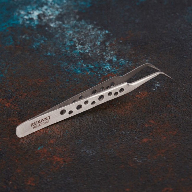 Пинцет изогнутый узкий 120мм Airy (блистер) REXANT 