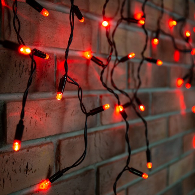 Гирлянда светодиодная Бахрома (Айсикл), 2,4х0,6м, 88 LED КРАСНЫЙ, черный ПВХ, IP65, постоянное свечение, 230В NEON-NIGHT (шнур питания в комплекте)