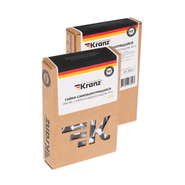 Гайка самоконтрящаяся DIN 985, с нейлоновым кольцом, M12 короб (25 шт/уп) KRANZ Гайка самоконтрящаяся DIN 985, с нейлоновым кольцом, M12 короб (25 шт/уп) KRANZ