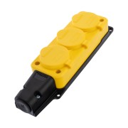 Розетка штепсельная трехместная влагозащищенная, с/з, 16 А, IP54, каучук желтая REXANT