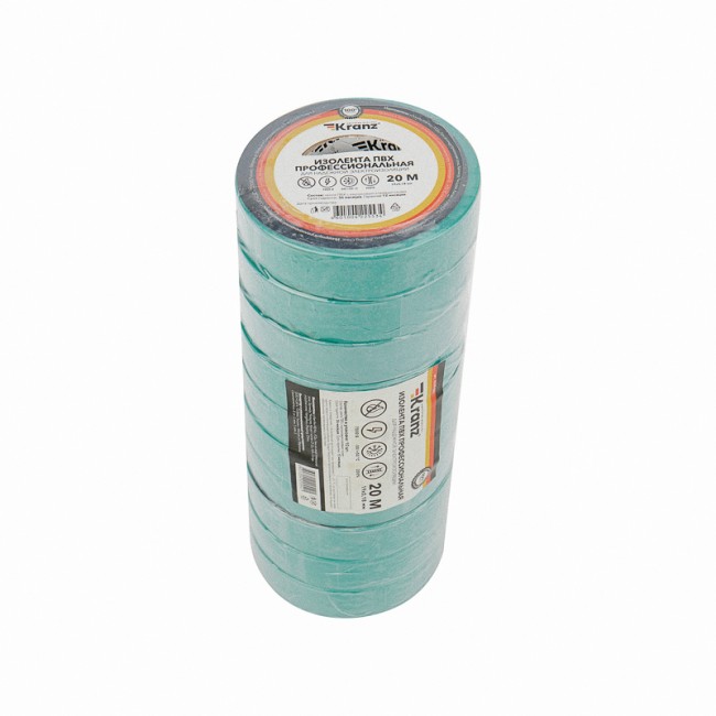 Изолента ПВХ профессиональная, 0,18х19 мм, 20 м, зеленая KRANZ