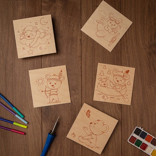 Доски для выжигания «Мишки», 150х150мм, 5 шт., пакет REXANT Доски для выжигания «Мишки», 150х150мм, 5 шт., пакет REXANT