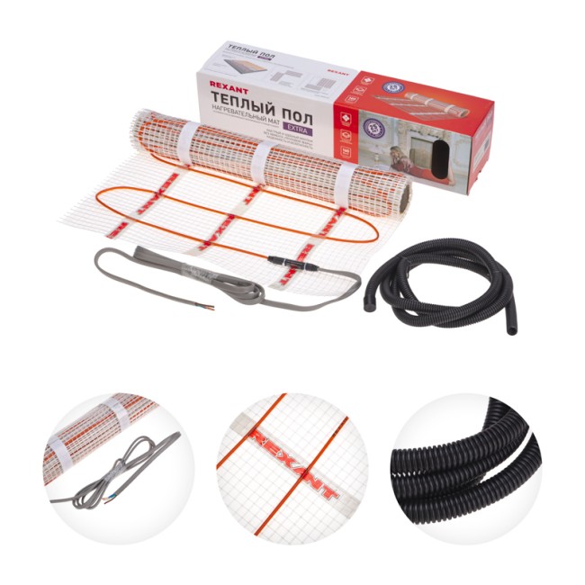 Теплый пол, нагревательный мат Extra 0,7м², 0,5х1,4м, 112Вт двухжильный REXANT Теплый пол, нагревательный мат Extra 0,7м², 0,5х1,4м, 112Вт двухжильный REXANT