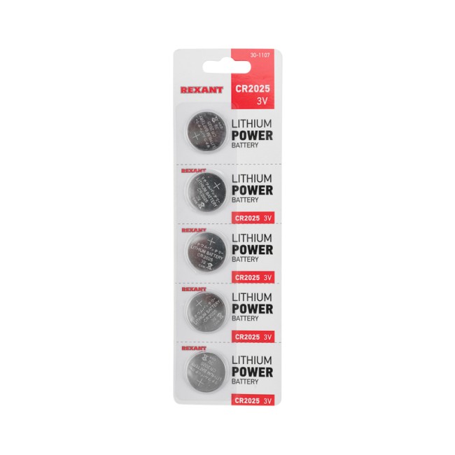 Батарейка литиевая CR2025, 3В, 5 шт, блистер REXANT