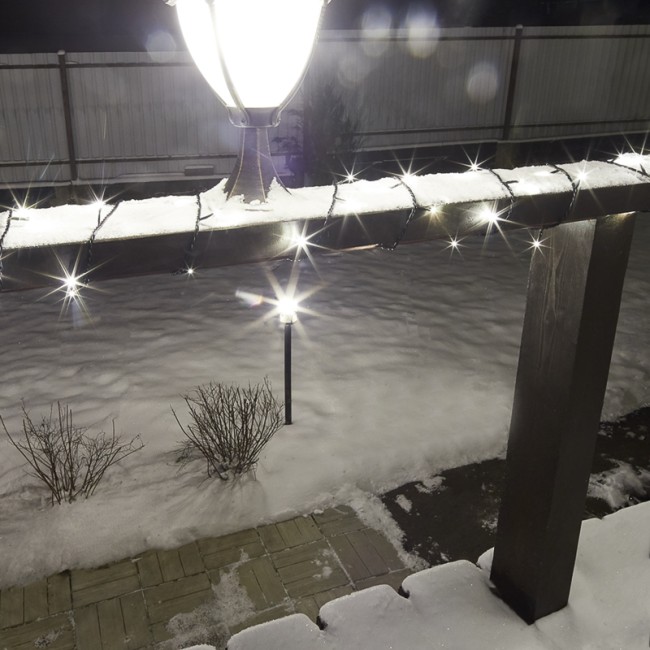 Гирлянда Твинкл Лайт 10 м, 100 LED ТЕПЛЫЙ БЕЛЫЙ, черный ПВХ, IP65, динамика, 230В соединяется NEON-NIGHT (нужен контроллер 217-204)