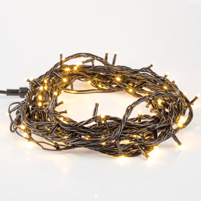 Гирлянда Твинкл Лайт 10 м, 100 LED ТЕПЛЫЙ БЕЛЫЙ, черный ПВХ, IP65, динамика, 230В соединяется NEON-NIGHT (нужен контроллер 217-204)