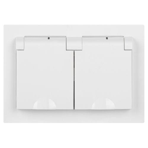 Розетка 2-м СП Accent 6-210-01 16А IP44 250В 2P+E Schuko с крышками защ. шторки AL/CU бел. Intro Б0063577 Розетка 2-м СП Accent 6-210-01 16А IP44 250В 2P+E Schuko с крышками защ. шторки AL/CU бел. Intro Б0063577