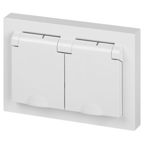 Розетка 2-м СП Accent 6-210-01 16А IP44 250В 2P+E Schuko с крышками защ. шторки AL/CU бел. Intro Б0063577 Розетка 2-м СП Accent 6-210-01 16А IP44 250В 2P+E Schuko с крышками защ. шторки AL/CU бел. Intro Б0063577