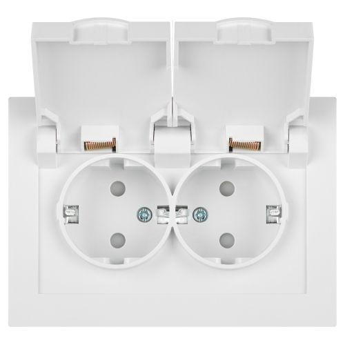 Розетка 2-м СП Accent 6-210-01 16А IP44 250В 2P+E Schuko с крышками защ. шторки AL/CU бел. Intro Б0063577 Розетка 2-м СП Accent 6-210-01 16А IP44 250В 2P+E Schuko с крышками защ. шторки AL/CU бел. Intro Б0063577