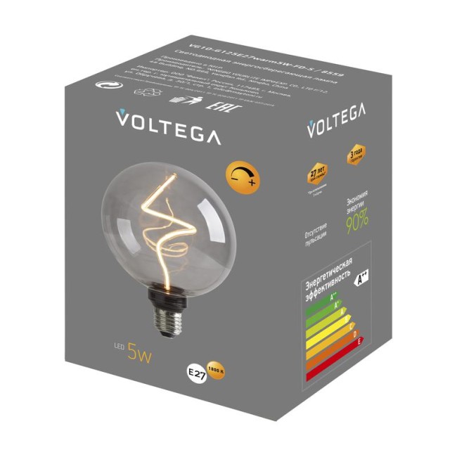 Лампа светодиодная филаментная Loft 271 G125 5Вт 1800К E27 DIM Voltega 8559 Лампа светодиодная филаментная Loft 271 G125 5Вт 1800К E27 DIM Voltega 8559