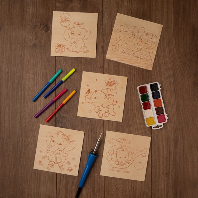 Доски для выжигания «Слонята», 150х150мм, 5 шт., пакет REXANT