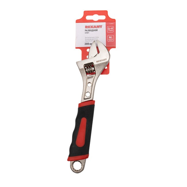 Разводной ключ 200мм никелированный, двухкомпонентная рукоятка REXANT  Разводной ключ 200мм никелированный, двухкомпонентная рукоятка REXANT